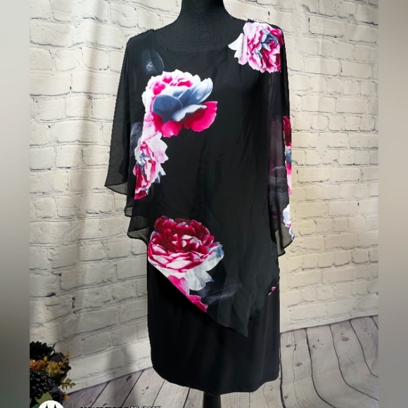 SLNY Fashions Sleeveless Beed Embellished Chiffon Overlay Cape Dress - Picture 1 of 16